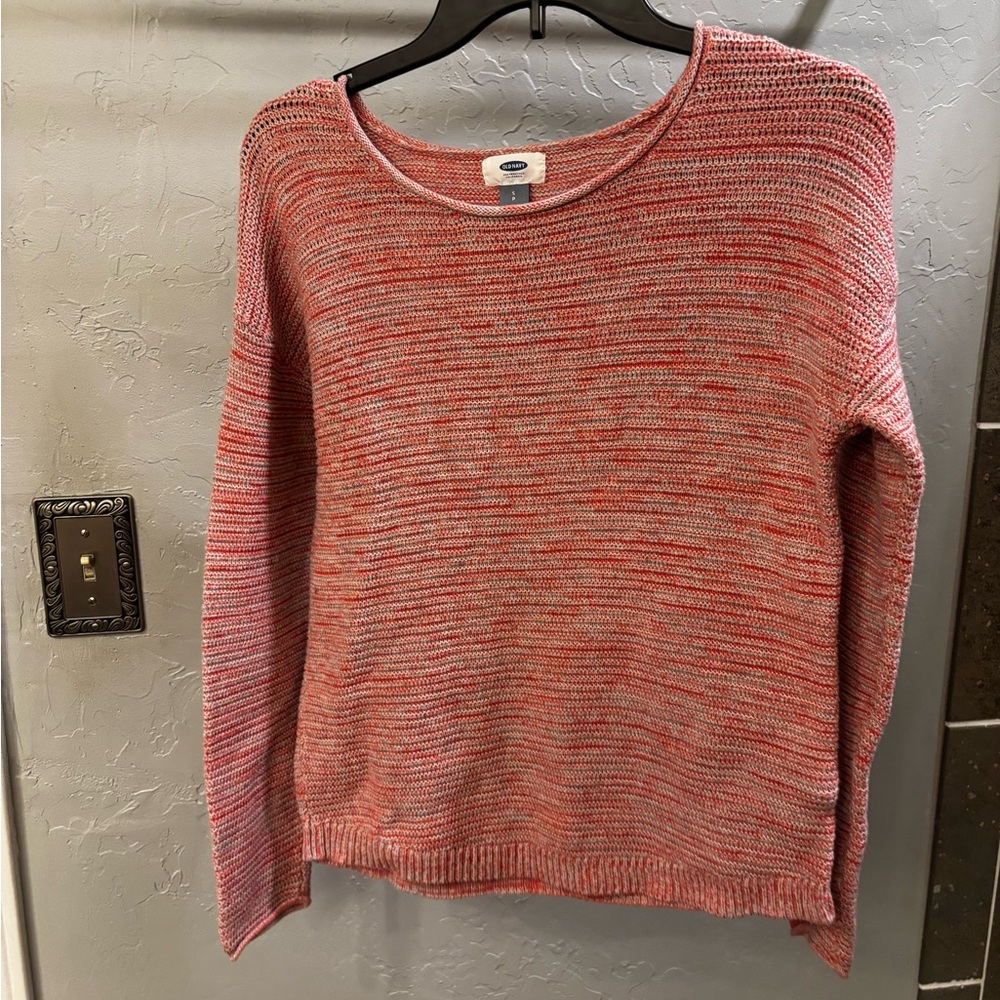 Old Navy Pink and Cream Crew Neck  Knit Sweater